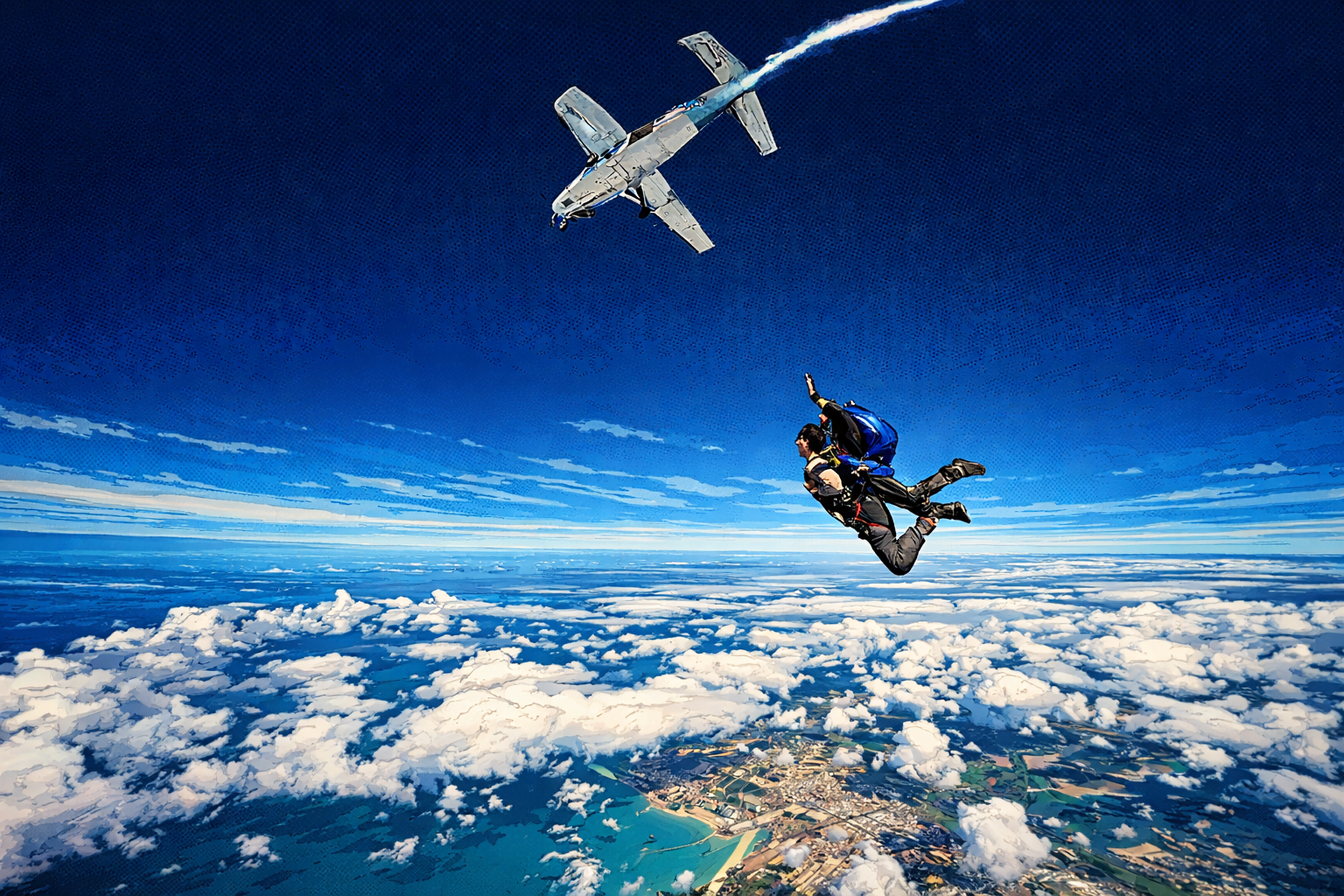 Saut en parachute tandem en chute libre au-dessus du littoral des Sables-d'Olonne — départ depuis Angoulême et la Charente, 3h de route pour l'Atlantique — Vendée Évasion Parachutisme