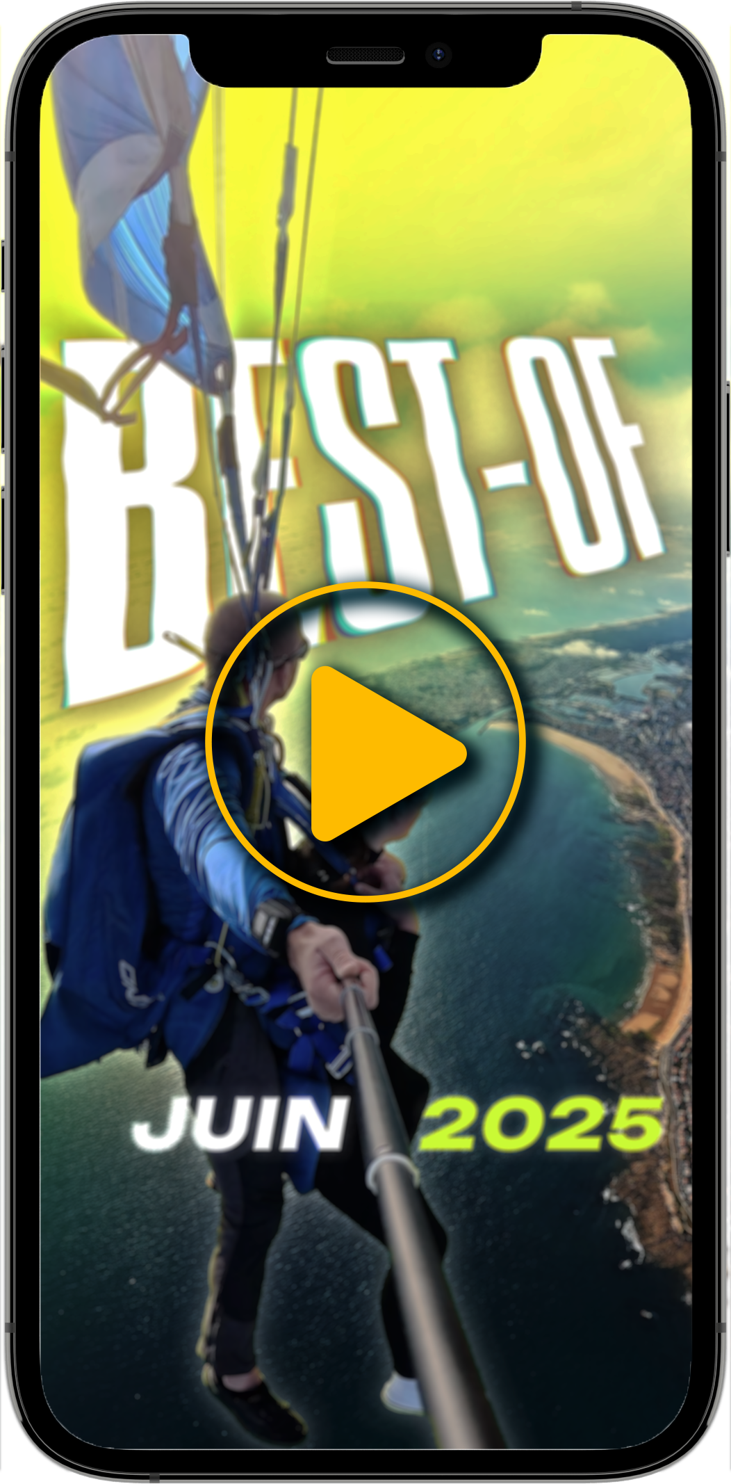 Miniature vidéo Best-of juin 2025 — sautant en parachute tandem à la perche au-dessus des Sables-d'Olonne, vue aérienne sur la baie et le littoral vendéen — Vendée Évasion